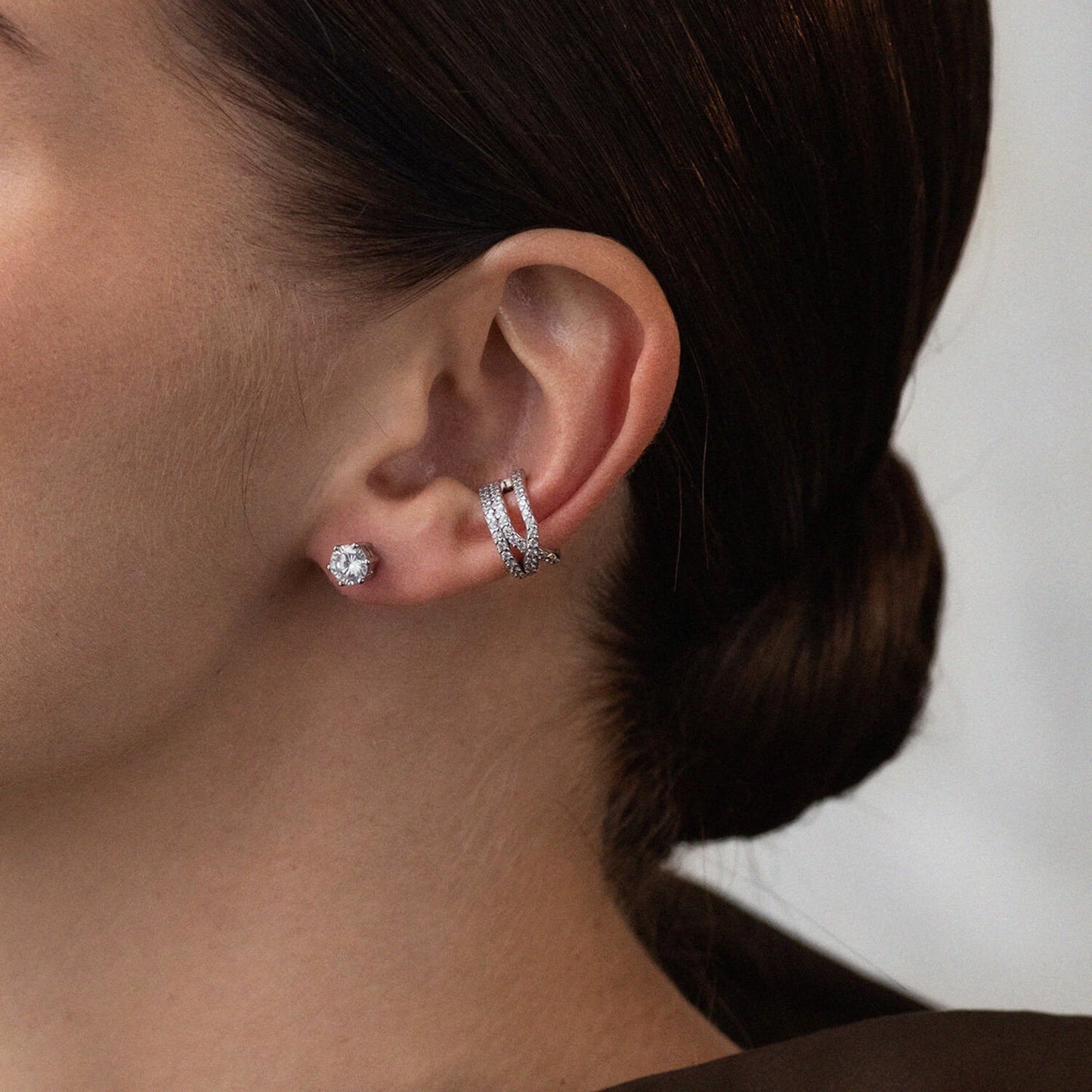 Срібний кафф 925 з фіанітами | Luxury Silver Ear Cuff 925 with Zirconia|40023