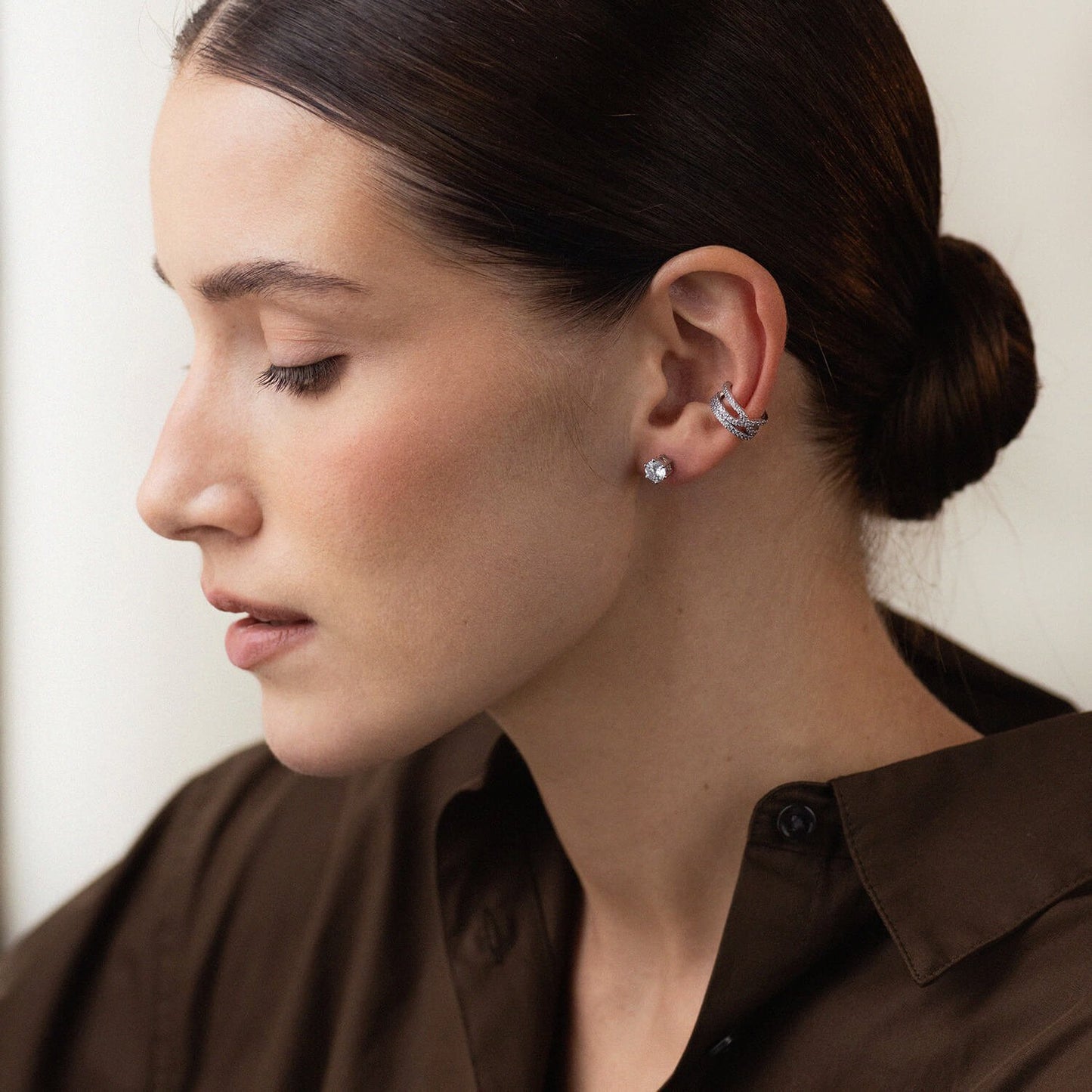 Срібний кафф 925 з фіанітами | Luxury Silver Ear Cuff 925 with Zirconia|40023