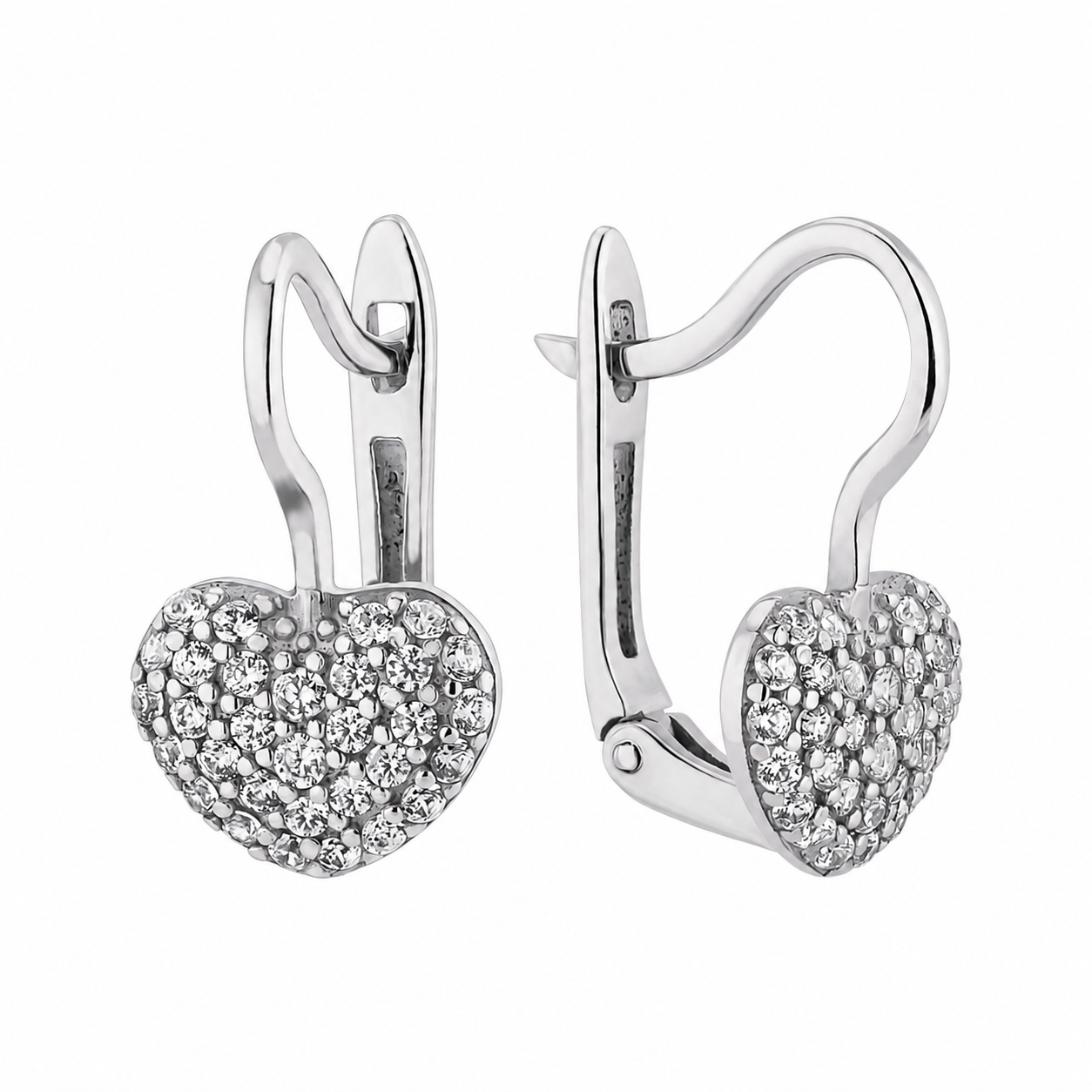 Silver Heart Earrings with CZ | Срібні сережки Серце з фіанітами|421