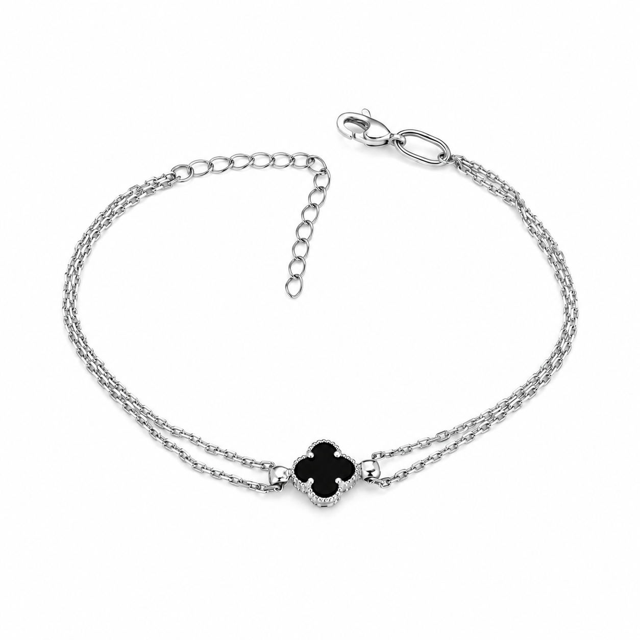 Sterling Silver Onyx Clover Bracelet | Срібний браслет Чорна Конюшина з оніксом |644