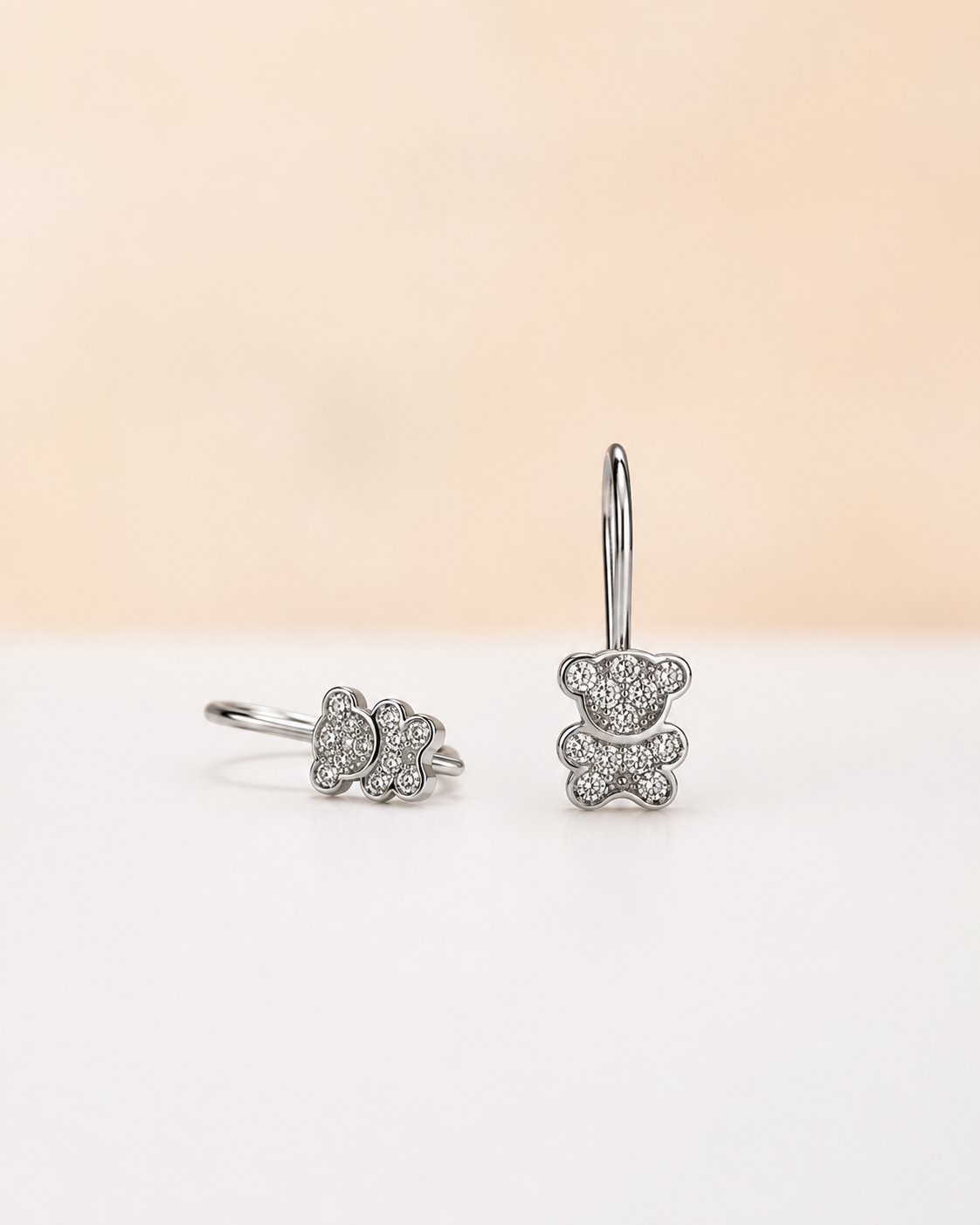 Sterling Silver Children’s Teddy Bear Earrings with Zircon | Дитячі срібні сережки Ведмедик з цирконієм|455