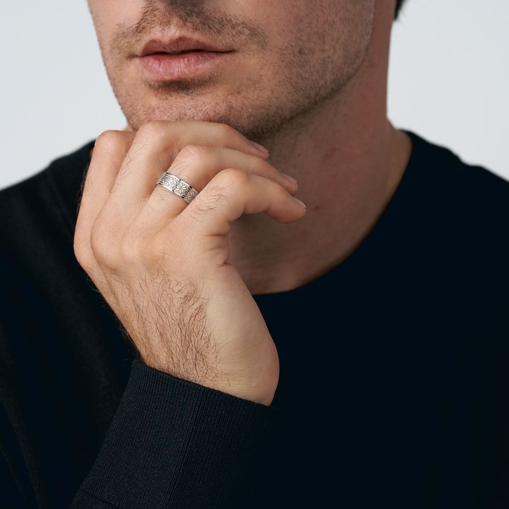 Чоловіча срібна каблучка Вишиванка 925 | Men’s Ukrainian Embroidery Silver Ring