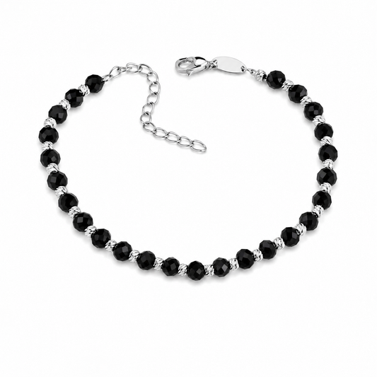 Sterling Silver Bracelet with Black Beads|Срібний браслет з чорними намистинами|822