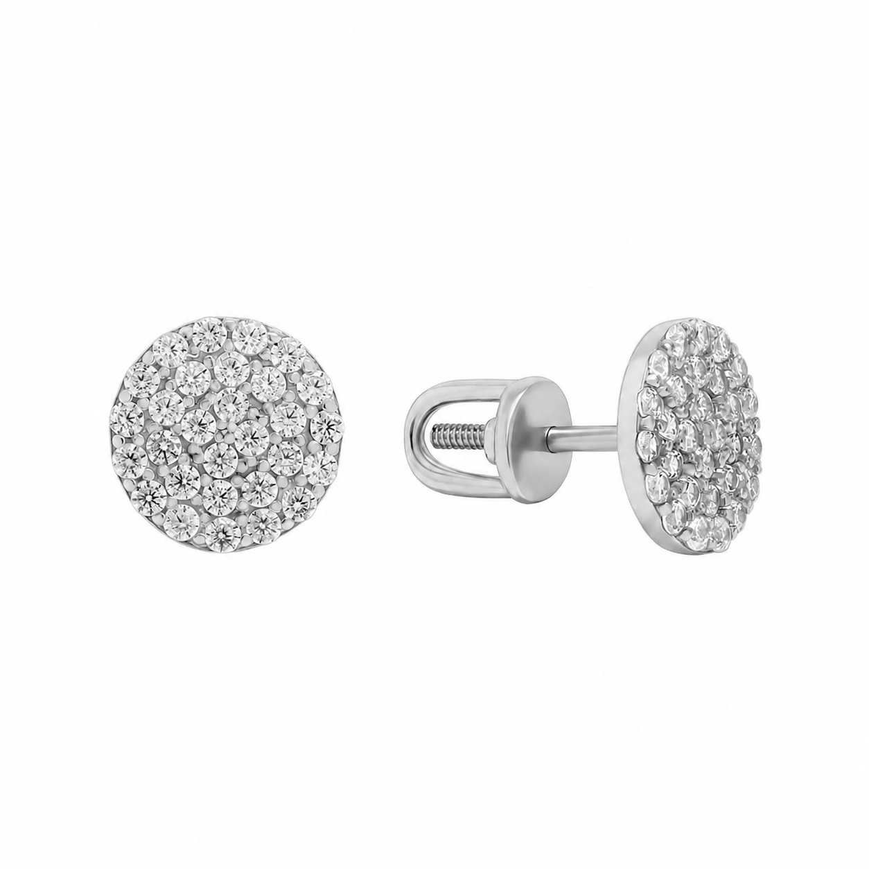 925 Sterling Silver Round CZ Stud Earrings | Screw Back | Minimalist Sparkle |Срібні сережки-цвяшки круглі з цирконієм | Застібка-закрутка | 465