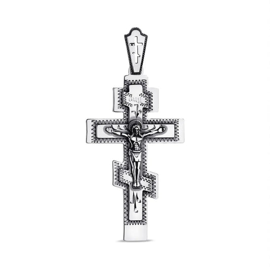 Срібний хрестик 925 з розп’яттям • 925 Sterling Silver Orthodox Cross Pendant |35108