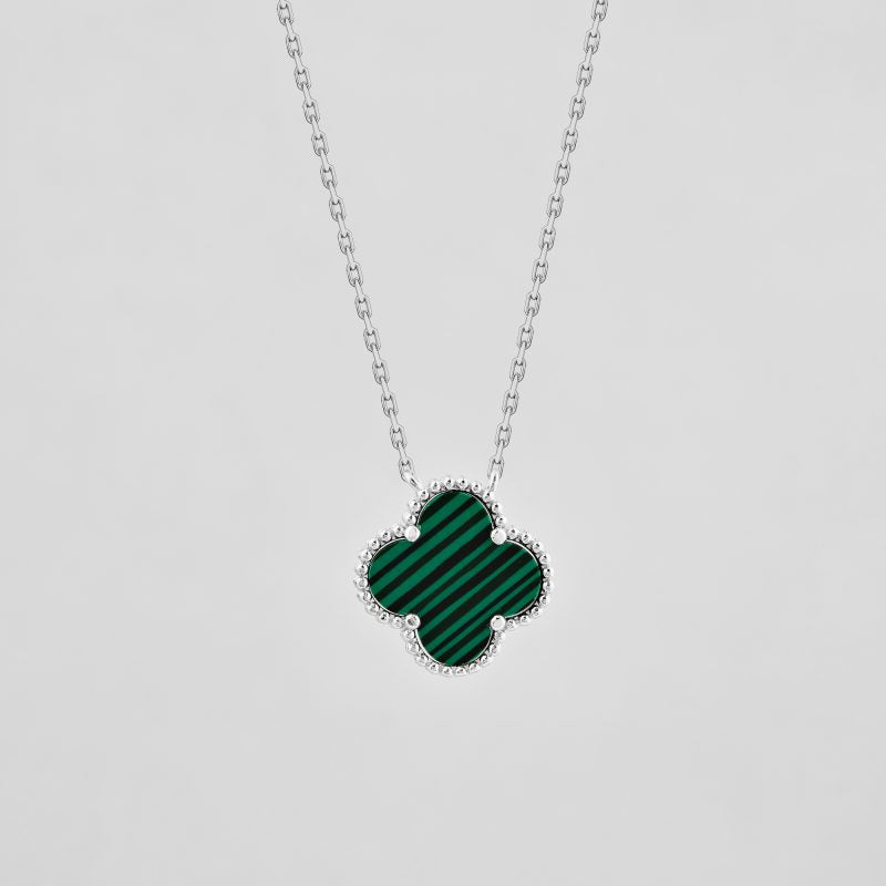 925 Sterling Silver Malachite Flower Necklace | Срібне кольє 925 з малахітом | 338