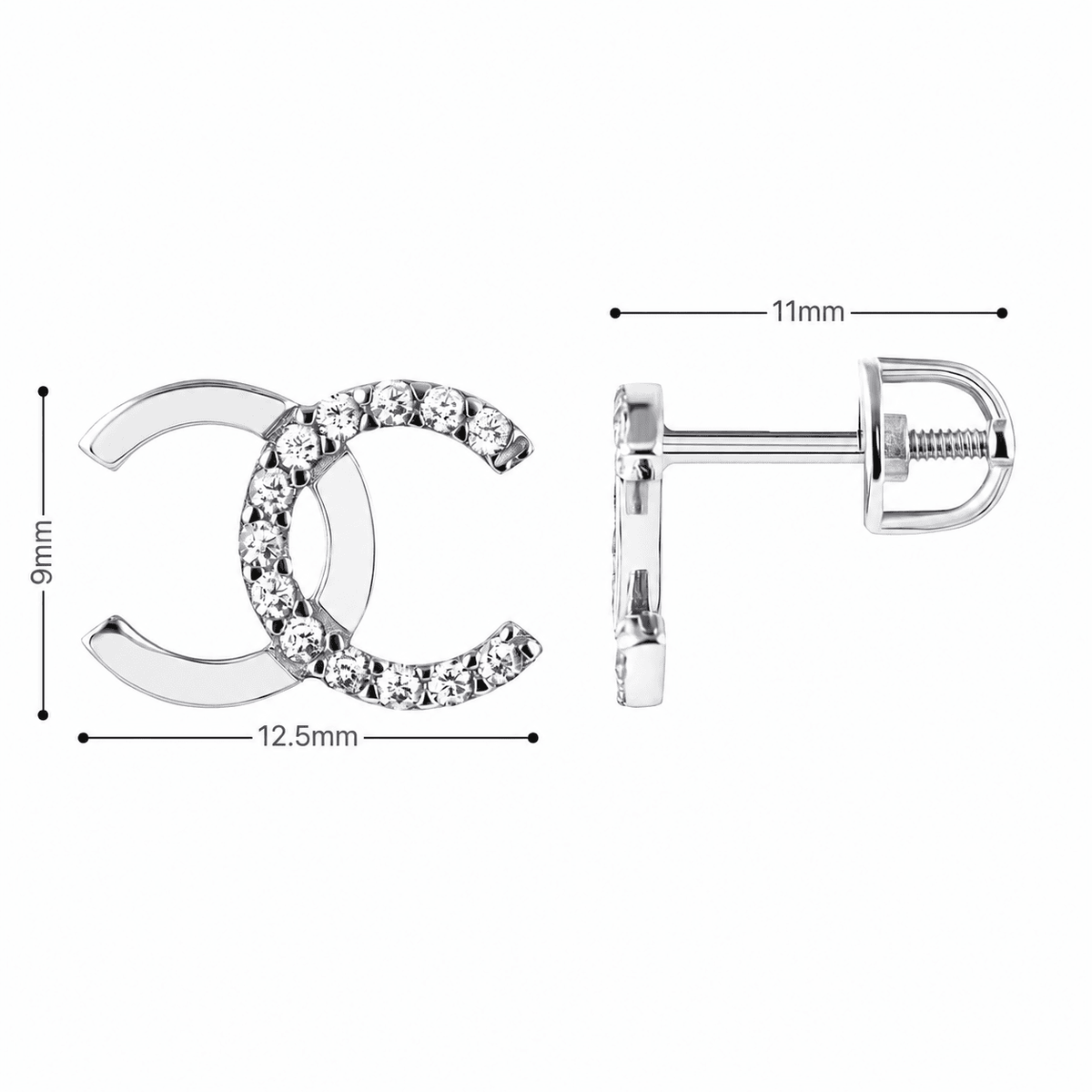 Rhodium-Plated 925 Sterling Silver CZ Screw-Back Earrings| Срібні сережки з фіанітами та застібкою-закруткою|40071
