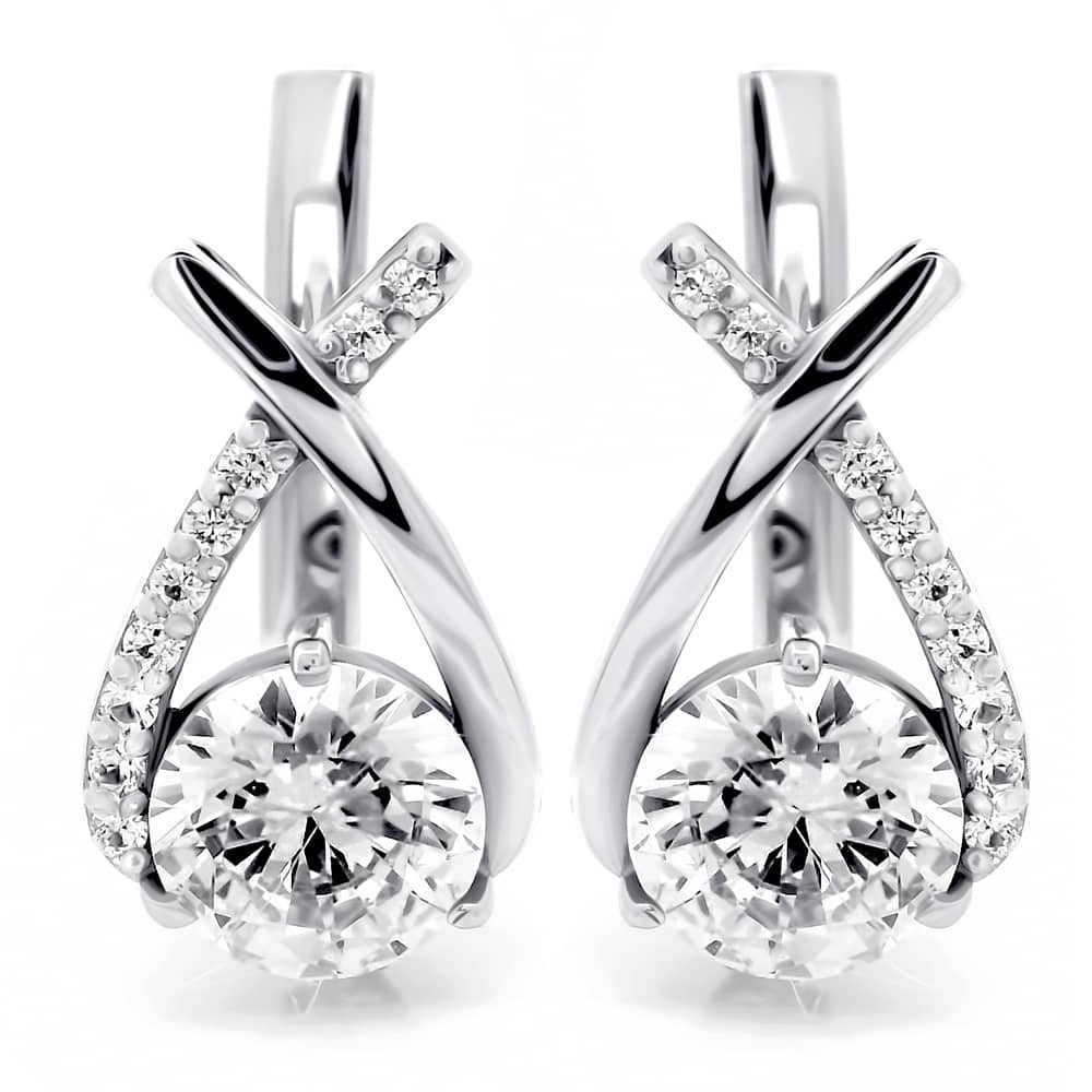 925 Sterling Silver CZ Earrings with Leverback Closure| Срібні сережки з фіанітами та англійською застібкою|40044
